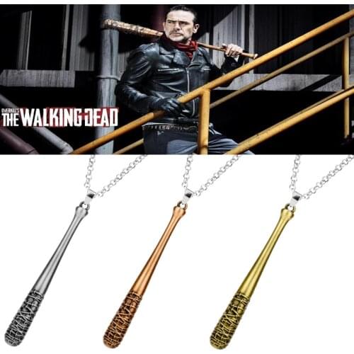 Movie The Walking Dead Necklace Negans Bat LUCILLE Baseball Bat Shape Pendant Necklace Men Metal Jewelry Chain Accessories