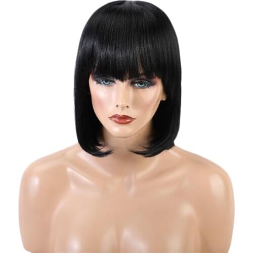 Bob Style Wigs Human Hair Straight Shoulder Length Bob Wigs With Neat Bangs