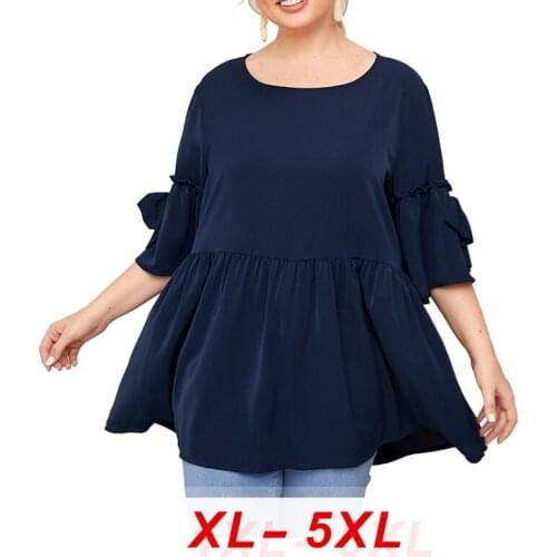 O-Neck Three Quarter Butterfly Sleeve Shirts Casual Summer Oversize Women Half Sleeve Ruffle Short Loose Plus Size Ladies Tops