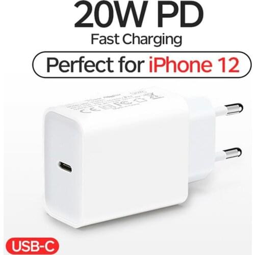 20W PD Fast USB C Wall Charger Adapter 100-240V Type-C Charging Adapter EU US Plug for iPhone 12mini 12 12Pro 12 11 Xs Pro Max
