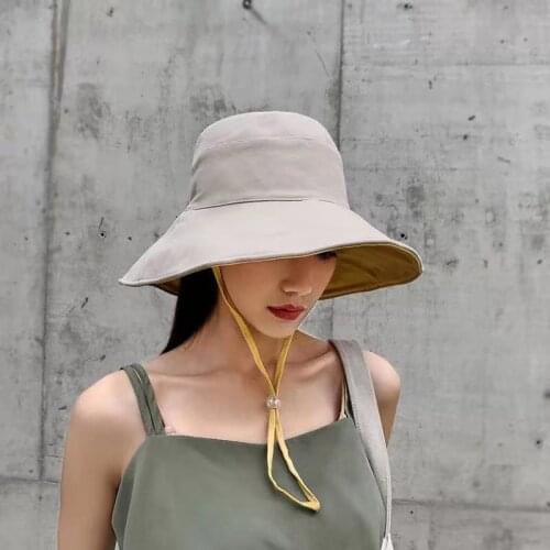 Spring And Summer Foldable Womens Fashion Outdoor Sunscreen Double-Sided Basin Hat Pure Cotton Casual Versatile Fishermans Hat