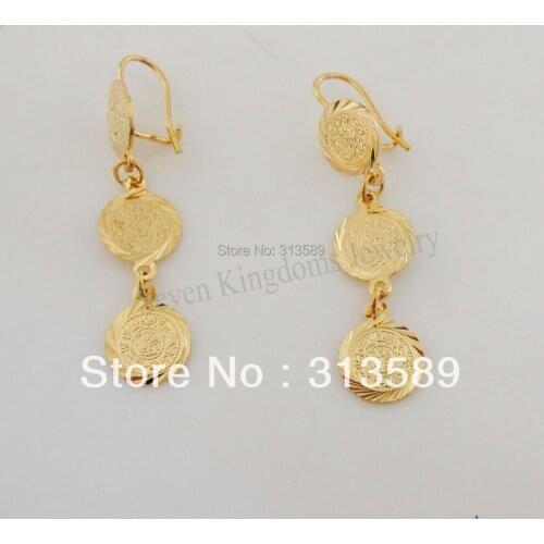 MIx ORDER 10$ get free shipping/- YELLOW GOLD SOLID GP 1.77" MUSLIM ISLAMIC MONEY SIGN EARRING/GREAT GIFT