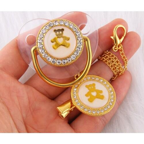 0-18 Months Bling Bling Luxury Rhinestone Baby Pacifier Lovely Bear Infant Silicone Orthodontic Pacifier Nipple Sleep Soother