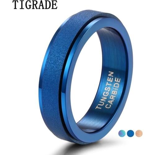 Tigrade 6mm Blue Rotating Ring Men Women Decompression Spinner Ring for Engagement Daily Jewelry Size 5 to 12 anillo hombre Cool