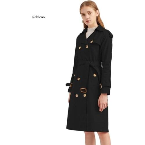 Women Trench Coat Windbreaker Spring Double Breasted Classic Long Trench Coat with Belt Slim Female Outwear Overcoat New