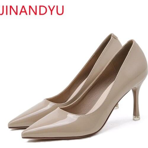 High Heels Patent Leather Loafer Woman Pumps Female Office Black Formal Shoes for Women Fashion Pointed Toe High Heel Elegant