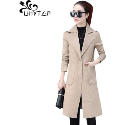 UHYTGF Woolen coats female 2019 fashion luxury Double-sided it Autumn Winter coat women lapel slim temperament ladies jacket 468