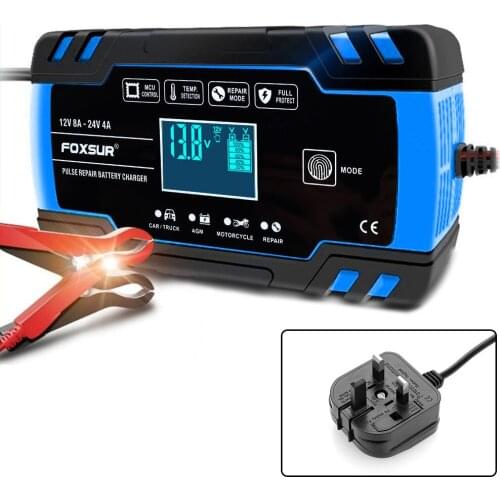 Universal Motorcycle Pulse Repair Charger Humid Car Battery Lead Acid Blue Black 12V/24V AGM GEL ABS 8A