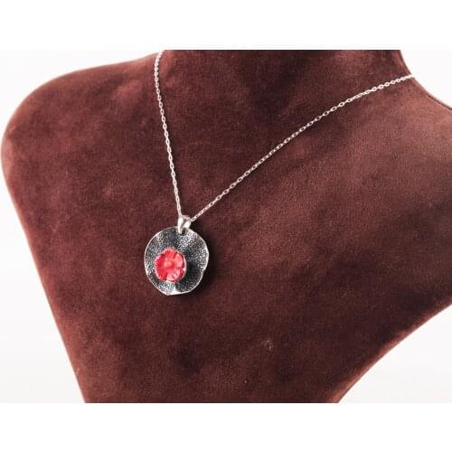 UM US JEWELRY Coral Gemstone 925 Sterling Silver Necklace