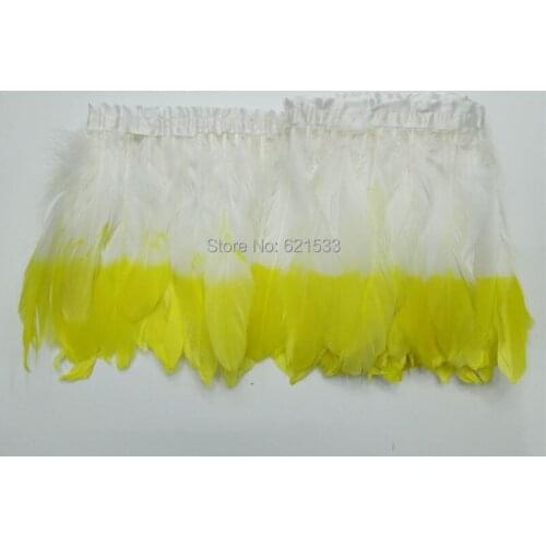 Yellow Tipped Feather Trim-White Goose Satinettes Feather Trim Fringe with Yellow tipped,2yards/lot 4-6inches wide