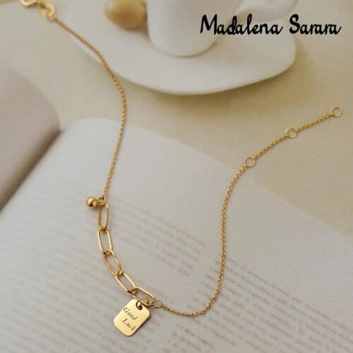 MADALENA SARARA 18K Yellow Gold Geometric Chain Women Earrings Necklace Set Au750 Made Women Jewelry