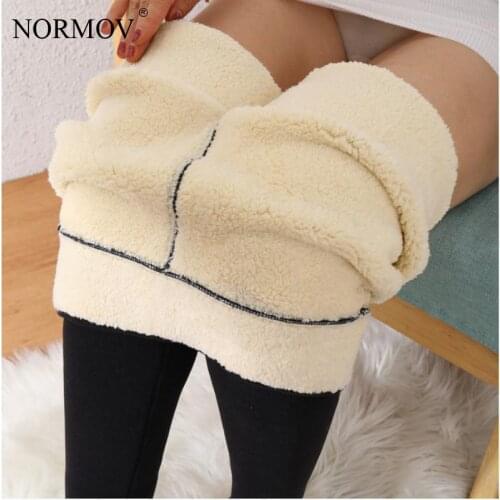 NORMOV Winter Super Thick Leggings with Pockets High Waist Skinny Pants Comfort Plus Velvet External Wear Warm Leggings Women