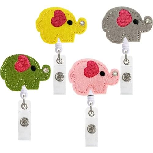 1PC 4 Color Fashion Cute Elephant Retractable Nurse Badge Reel Clip Badge Holder Students Doctor ID Felt Embroidery Card Holder