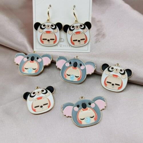 10pcs Cartoon Fox Wear Panda/ Hamster Cap Enamel Metal Charms Pendants Fit DIY Earring Bracelet Dangle Fashion Jewelry Accessory