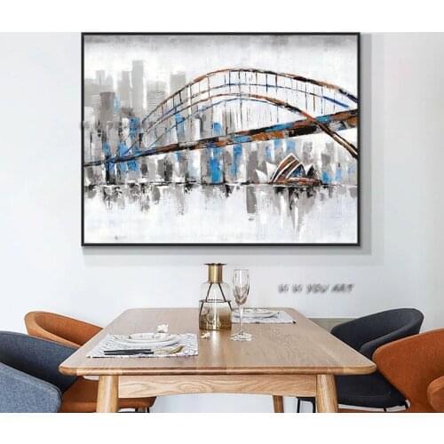 100% Handmade Painted Abstract Bridge On The River Oil Painting On Canvas Wall Art Without Frame For Living Room