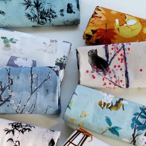 145x50cm Digital Printing and Dyeing Japanese Cat Series Pure Cotton Fabric, Childrens Clothing Handmade Doll Clothes Cloth
