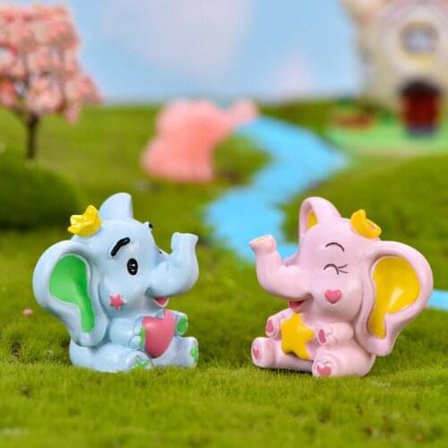 2PCS Cute Lovely Elephant Miniature Figurines Fairy Garden Gnomes Moss Terrariums Resin Crafts Home Decoration Accessories