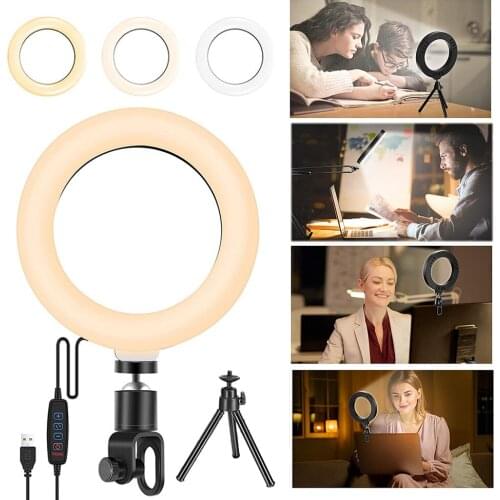 6inch Mini Selfie Ring Light Desktop LED Lamp Video Light With Tripod Phone Clip for Live Makeup Photography Studio