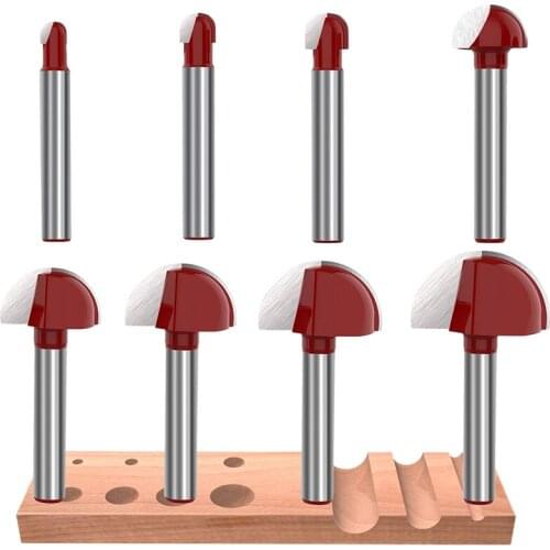 8Pcs 1/4Inch Shank Cove Box Router Bit Cutting Diameter Solid Carbide Double Flute Core Box Round Nose Woodworking Tool