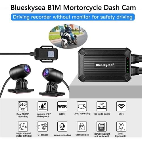 Blueskysea Waterproof B1M Motorcycle WiFi Camera Dual DVR HD 1080P Moto DVR Dash Cam With GPS Sony IMX 323 WDR
