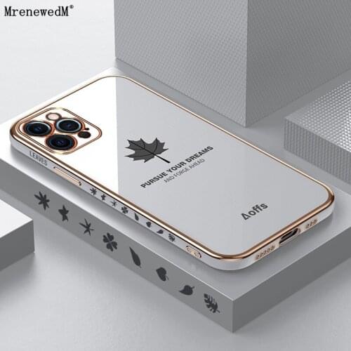 Square Plating Luxury Maple leaf Silicone Case For iPhone 11 Pro 12 Mini X XR Xs Max SE2 6S 7 8 Plus Leaves Pattern Bumper Cover