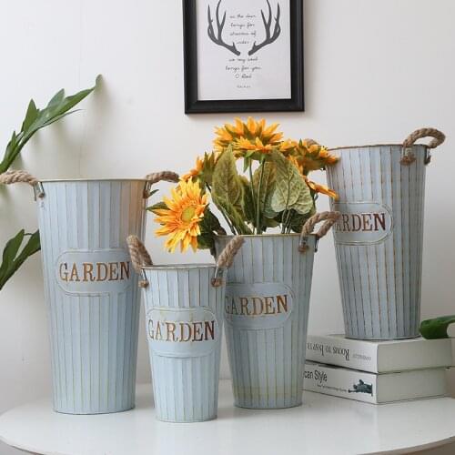 Vintage Wrought Iron Flower Bucket Flowerpot Flower Succulent Family Garden Deck Home Decoration Iron Art Flower Vase