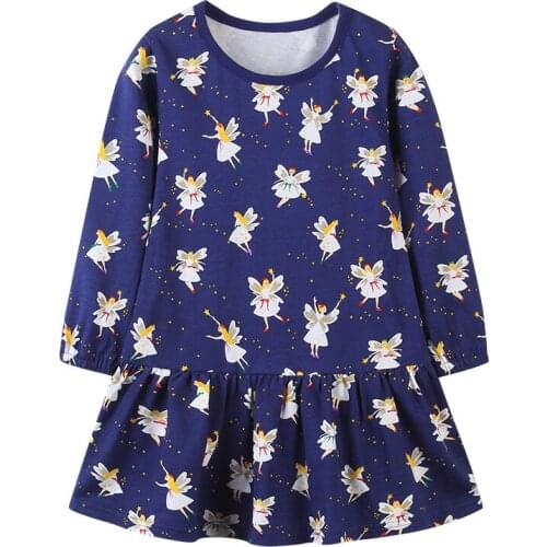 Bambino New Year2021 Angel Dress of Little Girls 2-7 Years Baby Blue Dress Kid Party Clothes Child Long Sleeves Evening Clothing