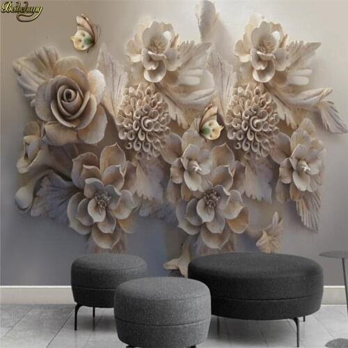 Beibehang Custom photo wallpaper mural aesthetic three-dimensional relief 3D flower butterfly TV background wall papel de parede
