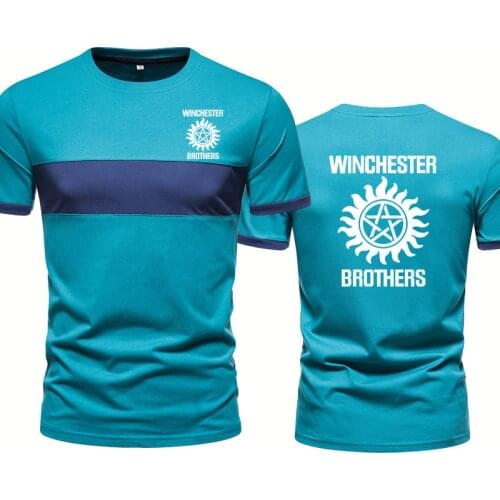 Summer new Mens T-shirt Winchester Brother Printed Fashion Hip hop Harajuku high quality Splicing Cotton Mens short sleeve top