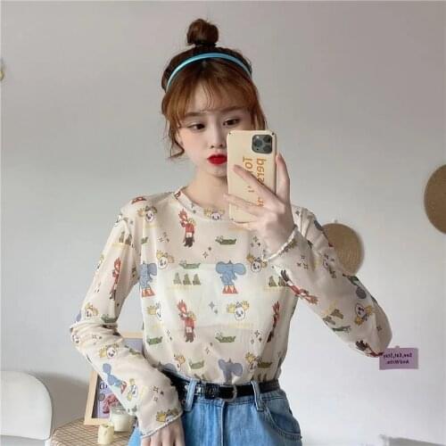 Long Sleeve Tees Trend Cute Anime Sunscreen Thin Top Japanese style Cartoon Aesthetic Tulle Fashion Womens Summer Clothing