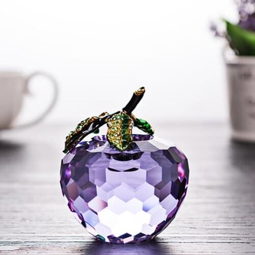 Hot Sale In Russian Purple Crystal Apple Paperweight Decoration Crystal Fruit 60mm Decoration Christmas Gift Wedding Decor