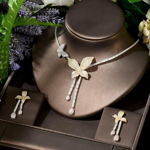 HIBRIDE Fashion Luxury Flowers Nigerian Jewelry Set For Women Wedding Zircon Indian African Bridal Jewelry Set bijoux N-396