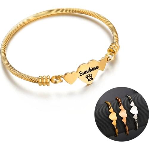 Engrave Name Personalized Bracelet Stainless Steel Bangles For Women Custom Letters Heart Pendant 3 Colors Jewelry Couple Gifts
