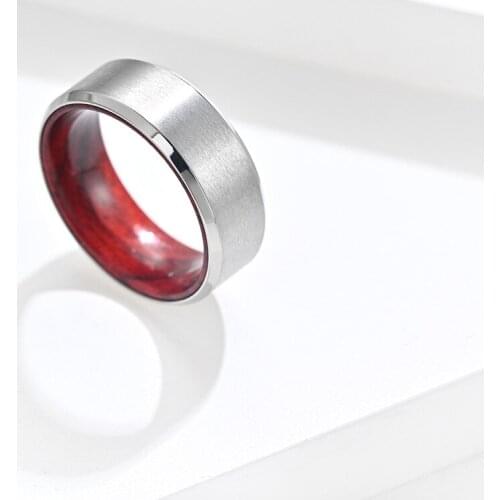 Rings for man Titanium steel inner ring inlaid wood surface brushed simple ring inlaid solid wood veneer ring Sporty