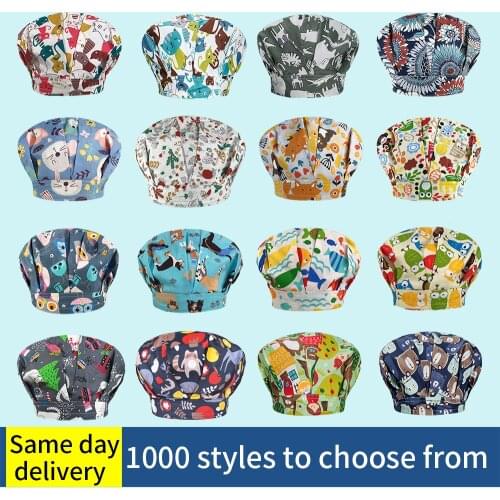 Wholesale Unisex Scrubs Cap 100%Cotton Printing Adjustable Beautician Work Cap Laboratory Pet Hospital Doctor Nurse Frosted Caps