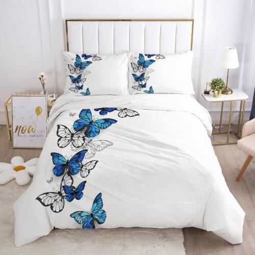 Family sets Euro Bed linen set for home Bedding Set duvet cover 150*200 200*220 size 2 sp Bed sheet 6pcs White butterfly