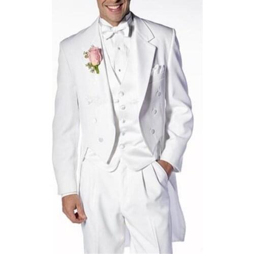 Italian Men Tailcoat Gray Black White Wedding Suits For Men Groomsmen Suits 3 Pieces Peaked Lapel Groom Wedding Dress Men Suits