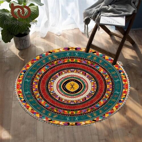BeddingOutlet Aztec Round Area Rug African Floor Mat Folkloric Tribe Circles Carpets for Living Room Ethnic Colorful Bedroom Rug