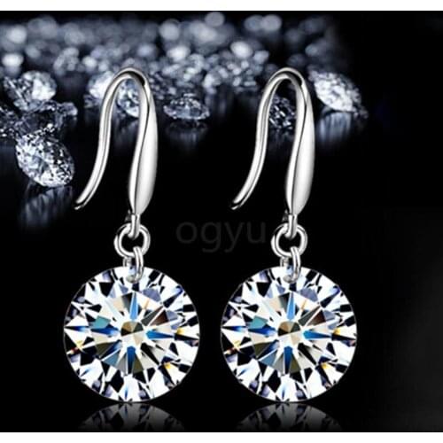 925 Sterling Silver Ear Stud Earrings Crystal Drop Earrings Elegant Zircon Shiny Lady Elegant Simple Earrings For Women Jewelry