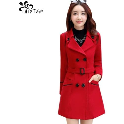 UHYTGF Korean Winter Woman Wool Coat 2018 Plus size Women Woolen long Coat Female Autumn Fashion Double-breasted Women Jacket272