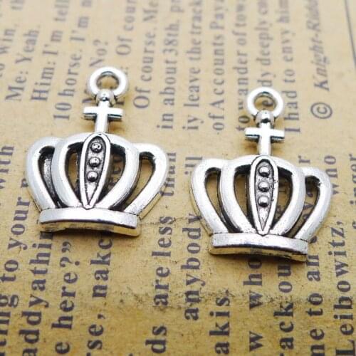 RAINXTAR Fashon Alloy Antique Silver Color Girl Crown Charms For Princess 15*20mm 20pcs AAC010