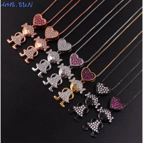 MHS.SUN Newest Love Heart Design Girls Pendant Necklace AAA Cubic Zirconia Jewelry Women Charm Chain Necklaces Choker For Gift
