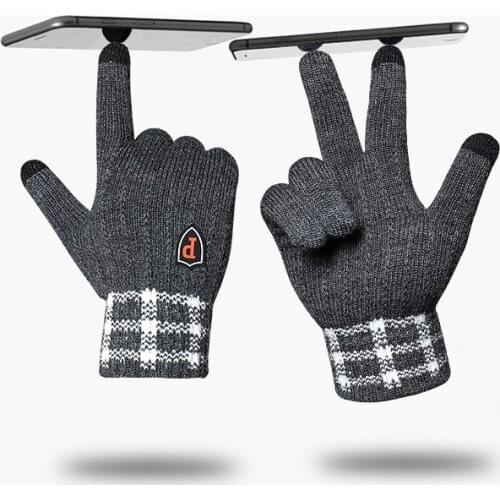 Fashion knitted warm gloves winter mens plus velvet thick gloves wool stretch anti-slip cold-proof riding touch screen gloves