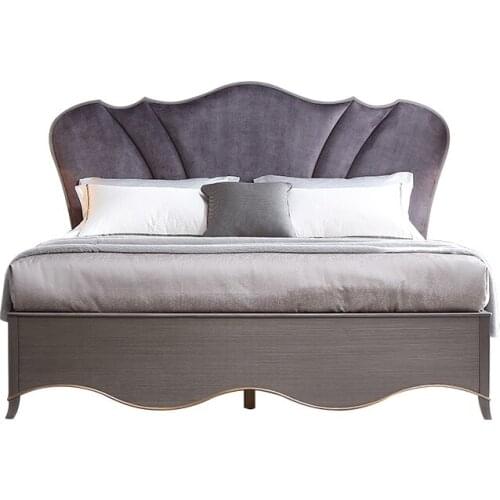 American light luxury solid wood cloth bed bedroom modern simple high-grade gray double king combined furniture