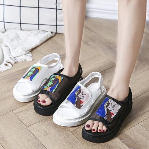 Womens Sandals Summer Wild Mesh Velcro Roman Sandals Student Fashion Flat Shoes Wedges Sandals Designer Sandals Fashion Shoes