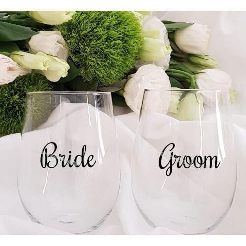 Bride and groom name wedding Sticker Crystal stemless wine glass sticker toasting Party champagne flutes decoration decal EB002