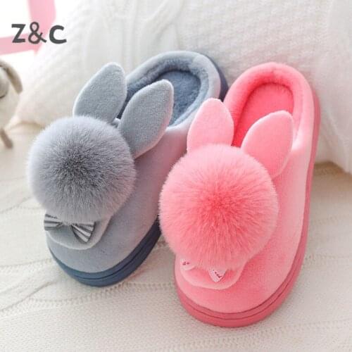 Childrens Slippers Cotton Womens Cute Plush Home Indoor Thick-Soled Non-Slip Warm Baby Kids Shoes for Girl Funny Furry Slides