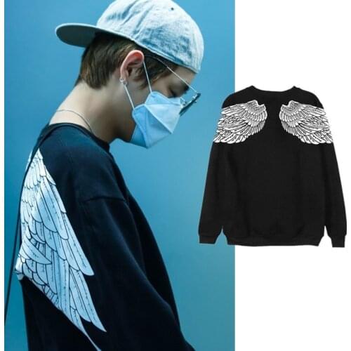 Kpop harajuku hoody hoodies Big Wings Sweatshirts Punk Hooded Kim Tae Hyung Women Men Bangtan Boys Tops Outwear Warm Plus Velvet