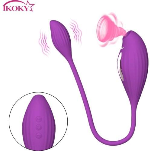 IKOKY G Spot Vibrator Vagina Vibrating Egg Wearable Dildo Vibrator Sucker Clitoris Stimulator Adult Products Sucking Vibrator