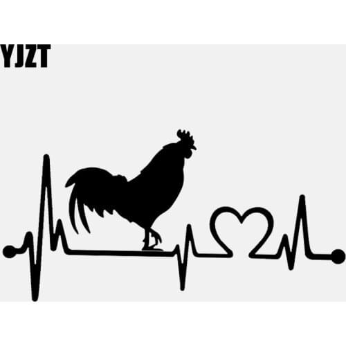 YJZT 16.4CM*8.3CM Farm Rooster Chicken Poultry Vintage Heartbeat Line Vinyl Black/Silver Car Sticker C22-1163